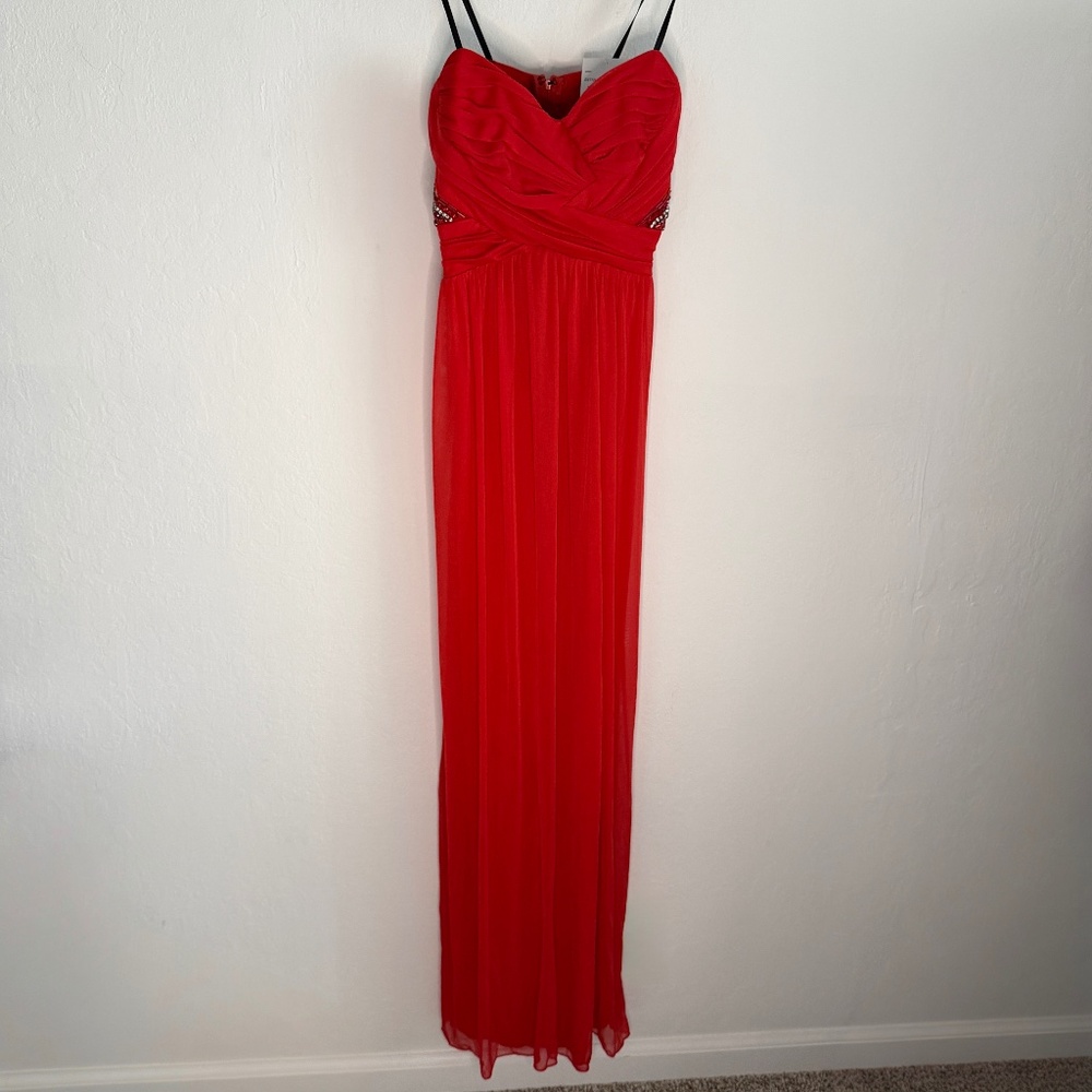 Holiday Party Ready | Way-In Clothing Co Red Gown with Beaded Details - Size: 5